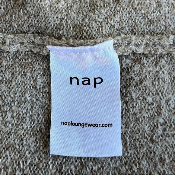 Nap Loungewear Relaxed Fit Long Cardigan Beige Open Front Pockets Cozy Warm Smll - Picture 12 of 15